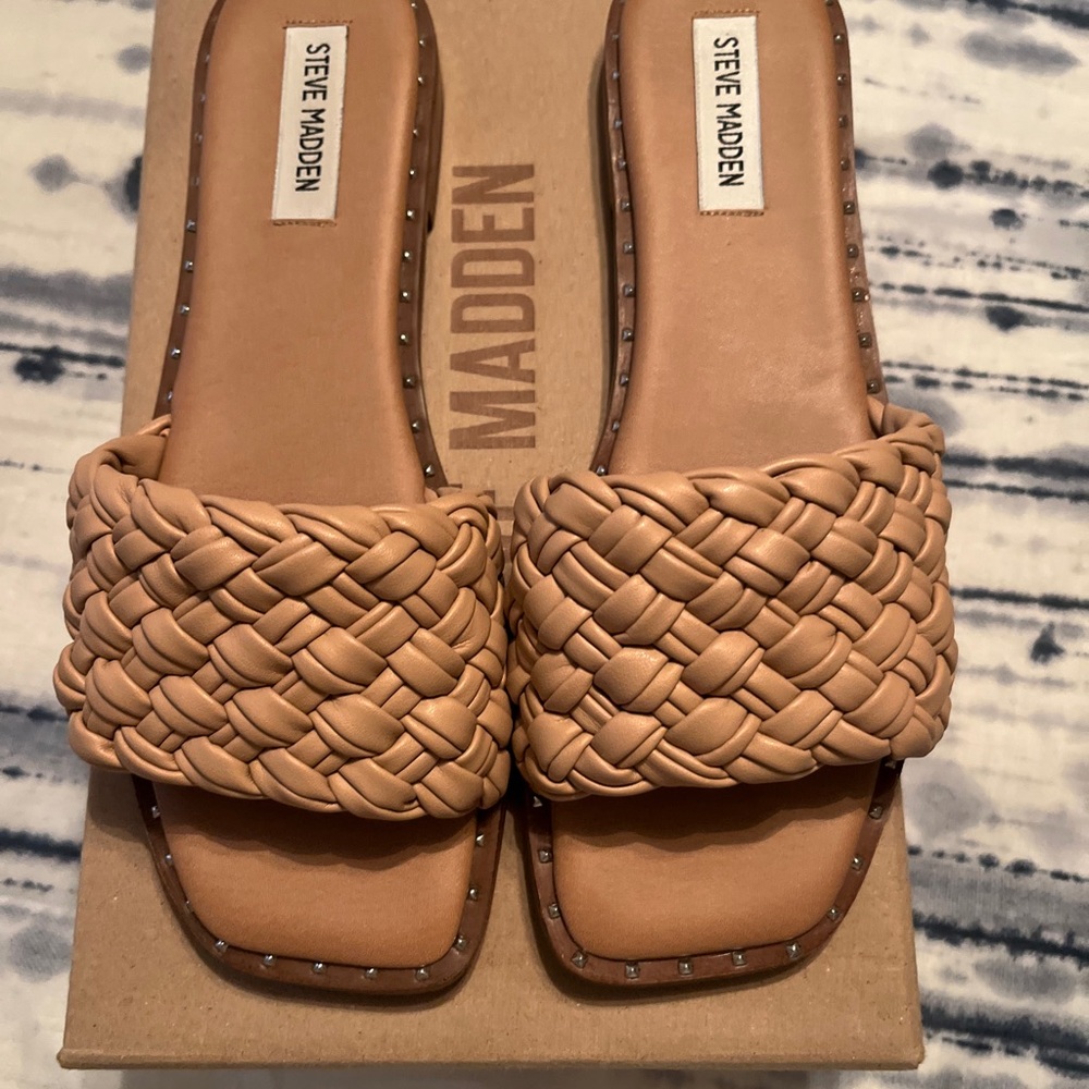 Steve Madden Tan Braided Slide Sandals